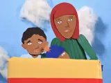 Papercrafted characters, a mum and her two children on a rollercoaster ride.
